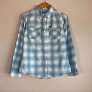 Dixxon Womens Bel Air Flannel Shirt Size Small Plaid Blue White